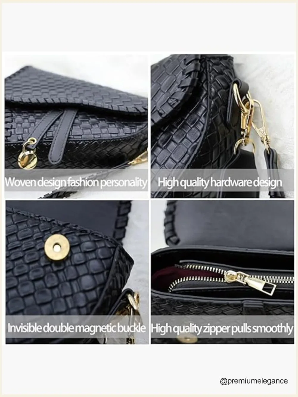 Vintage woven faux leather saddle crossbody bag, PU leather handbag, small